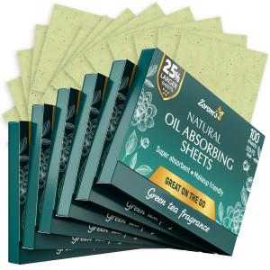 Natural Oil Absorbing Sheets for Face with Green Tea Fragrance - 6 pack/600 sheets - Easy Dispensing 